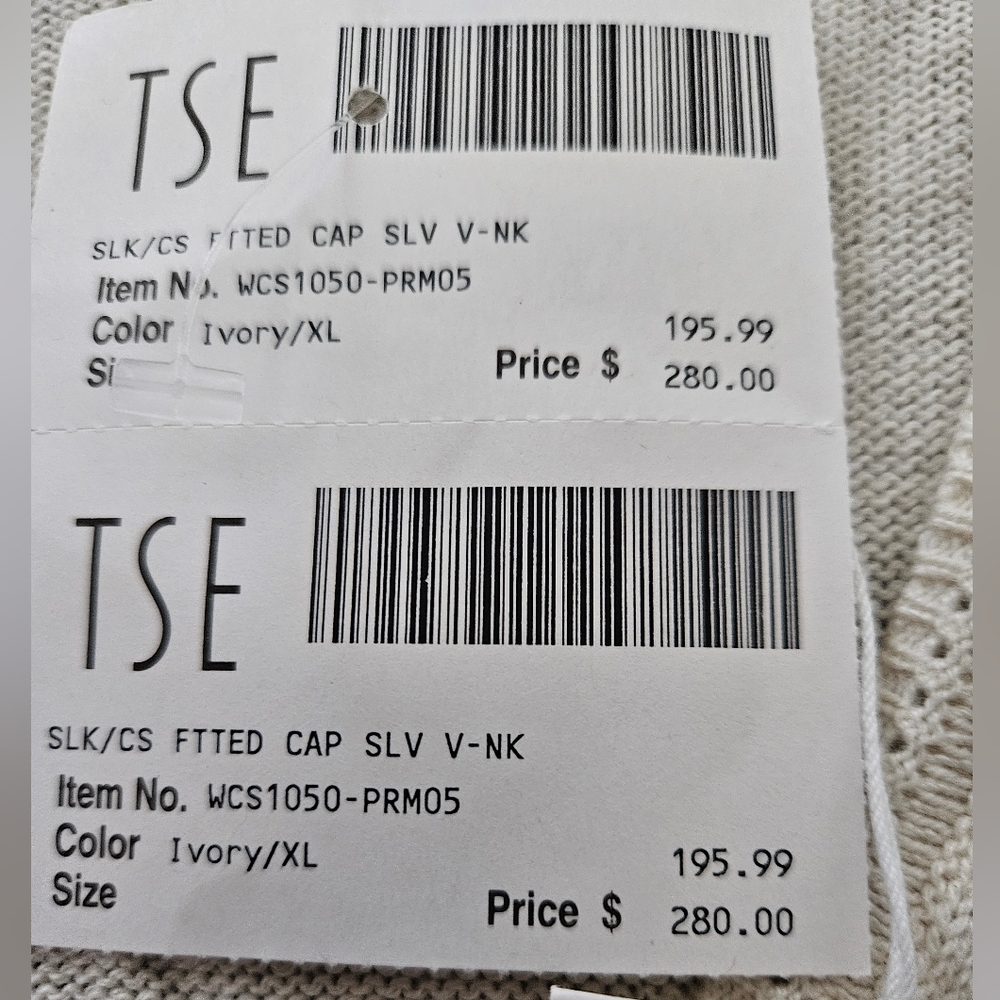 TSE Cashmere/Silk V Neck Pullover - Ivory -  Size XL - NWT - Picture 6 of 7